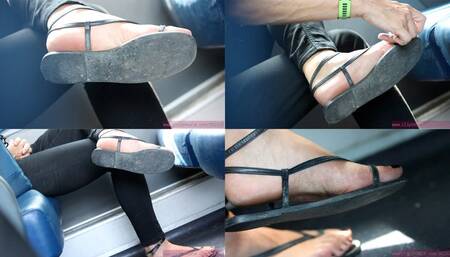 Ruined Sadals and dirty feet fetish close-up