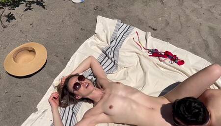 Wife Fucks Husband and His Friend on Beach and Gets Double Creampie / Sloppy Seconds