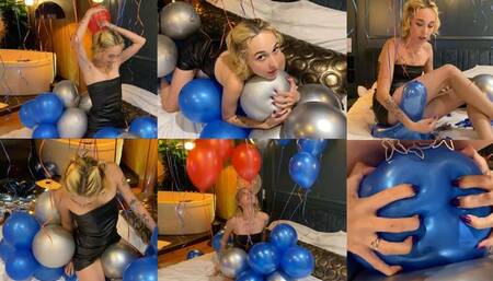 Popping my boyfriends columns and heliums B-day balloons