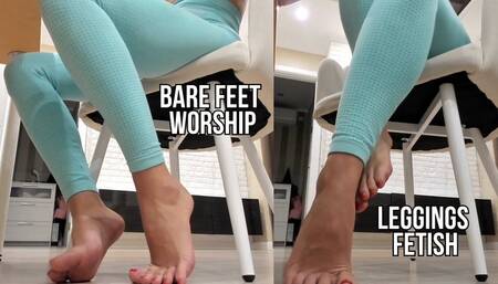 Bare feet worship in leggings - live stream