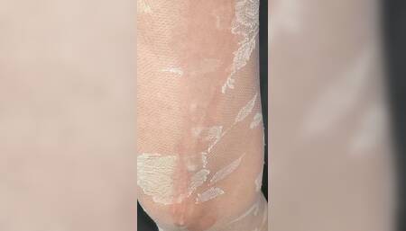 Sweet Cum in the Girl's White Patterned Pantyhose