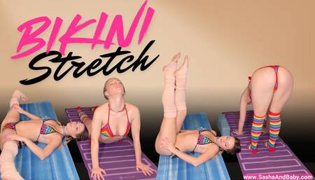 Best Friends Stretch in Bikinis and Socks on Yoga Mat
