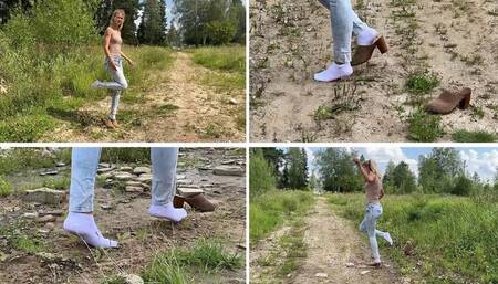 SweetLana losing Wooden Mules, Losing high heels mules, losing shoe, one shoe walk