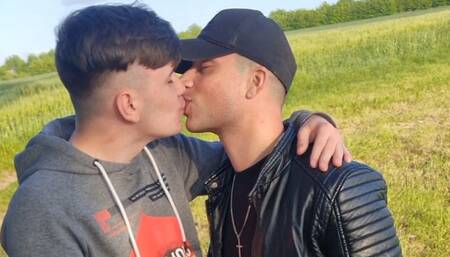 Gay Couple Smoke, Kiss, Blowjob and Cum Outdoor