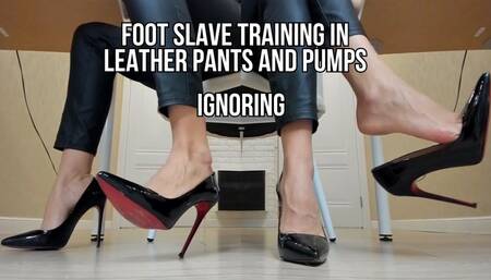 Foot slave training in leather pants and pumps, ignoring - live stream