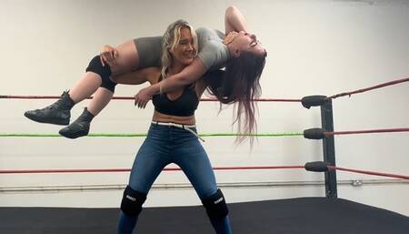 Blonde drops brunette on her head