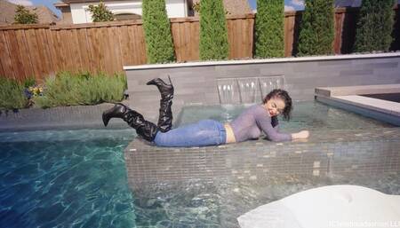 Elena gets Wet in Jeans and Leather