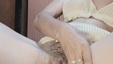 fucking my hairy pussy with my machine