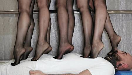 Multitrampling training #33 (Full): 5 girls carelessly trampling and jumping on poor guys