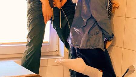 Peed in her leggings, fully clothed shower and then pissed on by him till she gets soaking wet (artwork without audio)
