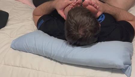 Laughing Hard While “Daddy” Smells My Stinky Soles As I Stroke His Big Cock