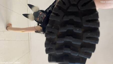 POV trampling and spitting, then slave's face and chest trample