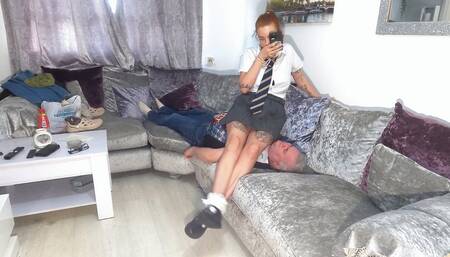 Schoolgirl Sits On Her Slave