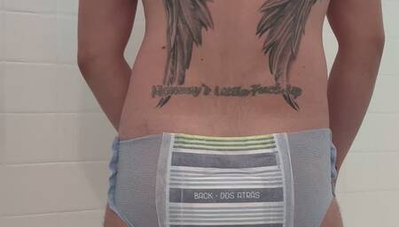 Adult Diaper Boy Goodnites Accident in Shower