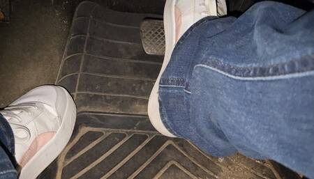 dark morning driving in puma sneakers