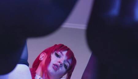 You sniff and lick my feet in stockings