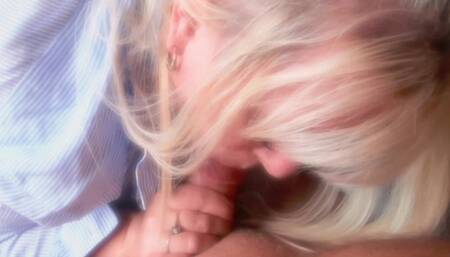 Blonde MILF Stepmom Sucks, Cock Titty Wanks and Then Dribbles Cum From Mouth