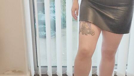 Giantess Lou crushes train coaches in big chunky heels full body view