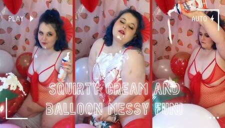 Squirting cream all over myself and my balloons