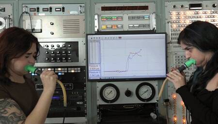 Mia and Rae Stretch Out Their Faces and Test Their Blowing Pressure (MP4 - 720p)