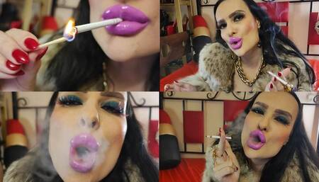 Fur fetish and smoking fetish, slow motion