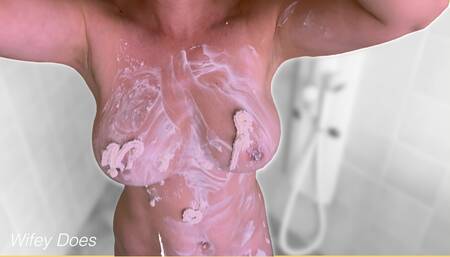 Wifey Loves to Clean Her Perfect Body with Shaving Cream.