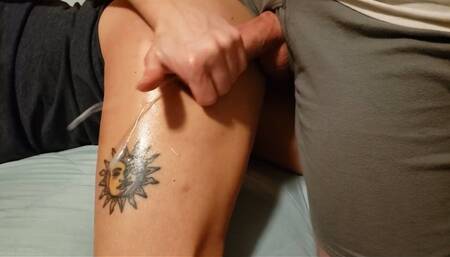 Adelle's Handjobs on Her Tattoeed Leg