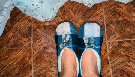 Katherine exploding your fetish for her fluffy ballet flat sandals