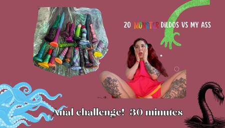 1 girl vs 20 monster dildos! anal training