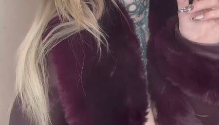 Smoking goddess in nothing but her boots & fur coat