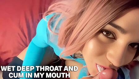 Trans Girl Deepthroats Wetly and Gets Cum in Her Mouth