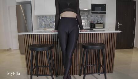 Shiny Leggings to Seamless Pantyhose Pussy Tease