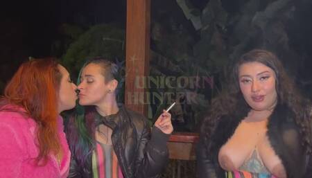 Smoking a cigarette on the balcony with Agatha Ludovino and Rayssa Garcia