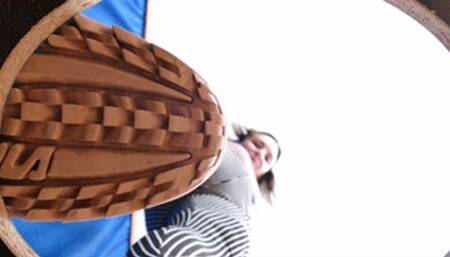 Honey in striped pants and Fila sneakers steps on the camera, fc178h 720p