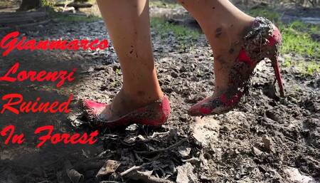 Gianmarco lorenzi pumps in the forest, high heels ruined, high heels in mud, wet high heels