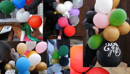 Rick John Popping alot of Helium Balloons outside