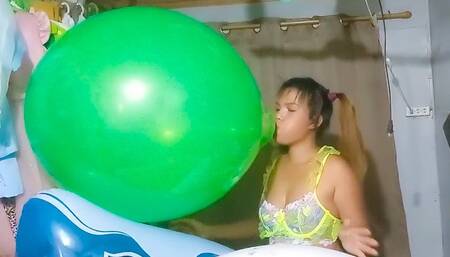 Sexy Juju Blows To Pop 2 Huge Balloons While Riding Your Inflatable Dolphin