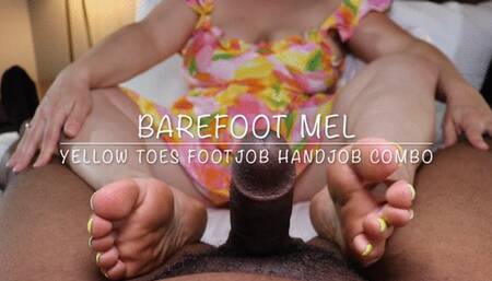 Barefoot Mel Yellow Toes Footjob Handjob Combo