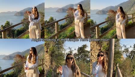 Angie smoking in the Cinque Terre golden hour!