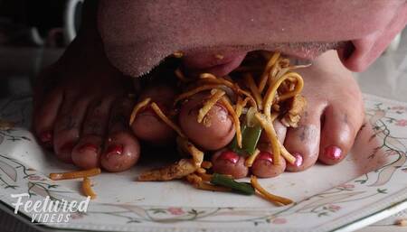 You're a dog so you'll eat at my feet like one