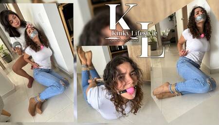 Simona Tied Luana for Being Too Noisy (Roleplay, Pantyhose under Jeans, Socks Mouth Stuffed, Tapegag, Rope Tied, Spanish Cursing, Ballgagged, Drool, Curly Hair)