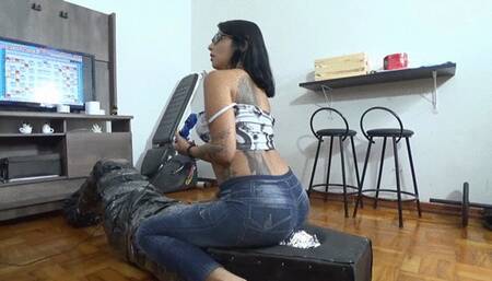 Brunette princess playing video games and farting on her slave Part 2 by Akemy and Daniel Santiago Cam by Aline Full HD