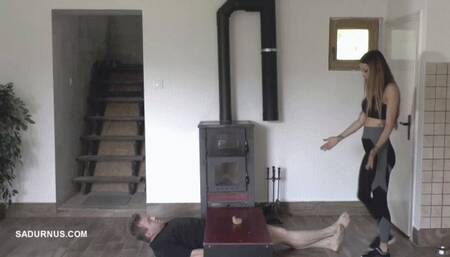 Mistress Tatjana tramples for a long time for a drop of cum mp4