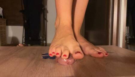 Mistress Lumy Footjob with red toes nails