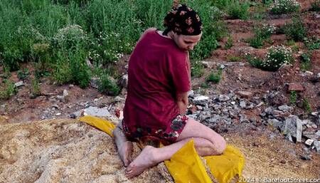 Real barefooter Marina shows off her stone soles and walks around the construction site, barefoot of course (part 4 of 4)