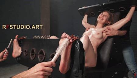 Brittany - Intensive Oily Tickling in Double Stocks by Two Guys (FULL HD MP4)