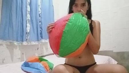 Blowing beach ball