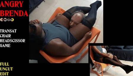 EBONY DOMINA HEADSCISSORS HER SLAVE AND SMOTHERS him in a transat chair (HD)