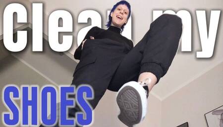 Foreign giantess makes you clean her shoes