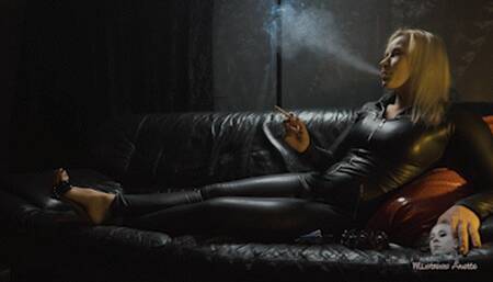 Leather catsuit and cigarette 4K MP4